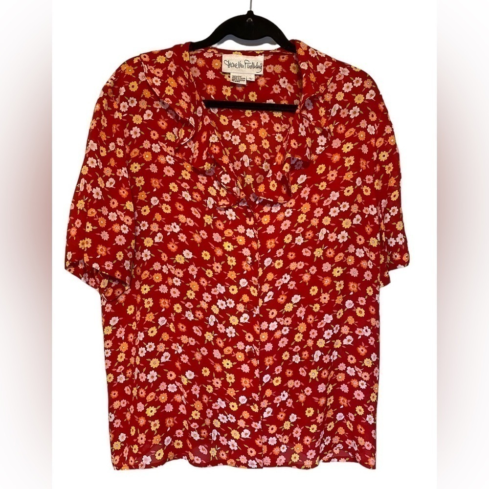 Diane Von Furstenberg Silk Floral Sheer Blouse Women’s size L